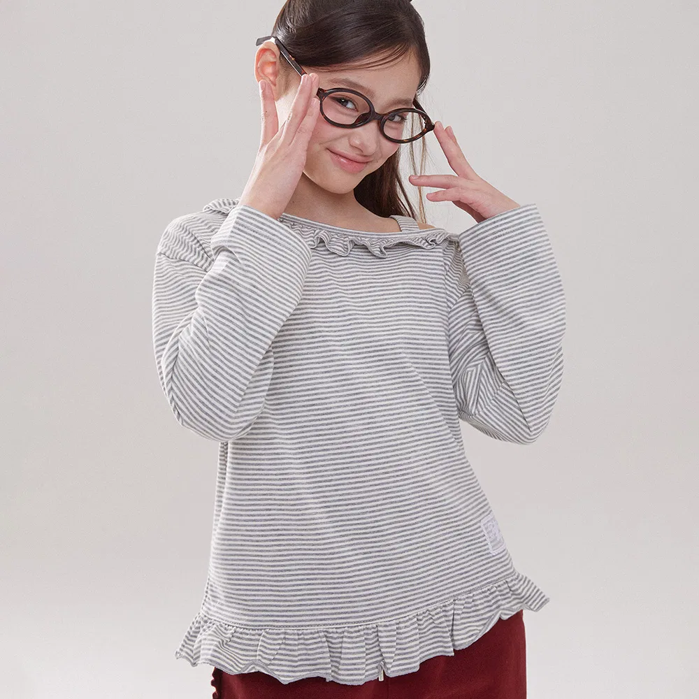 Детская футболка с открытыми плечами Frill Style серого цвета от Taeble