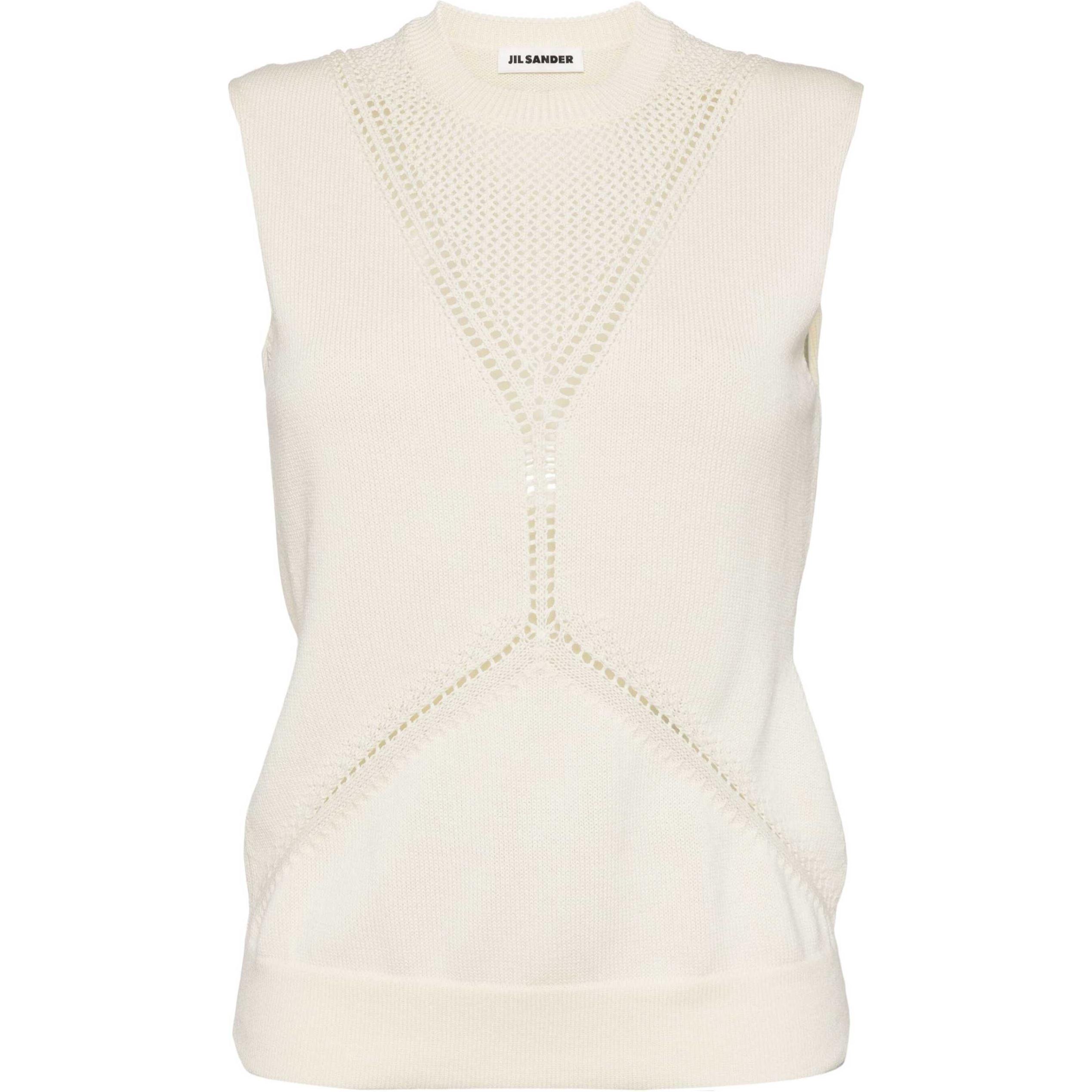 

Топ вязаный Pointelle из смеси шерсти и хлопка JIL SANDER, слоновая кость