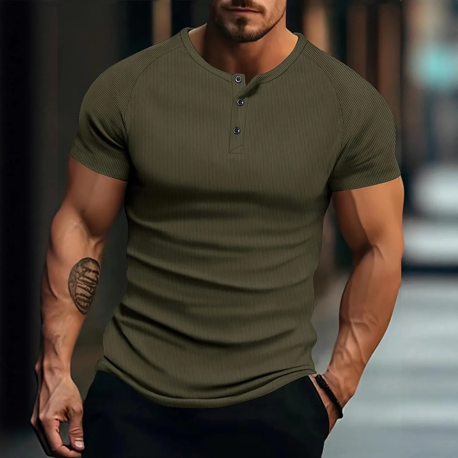 Мужская футболка Muscle Henley с коротким рукавом, влагоотводящая — фото 2