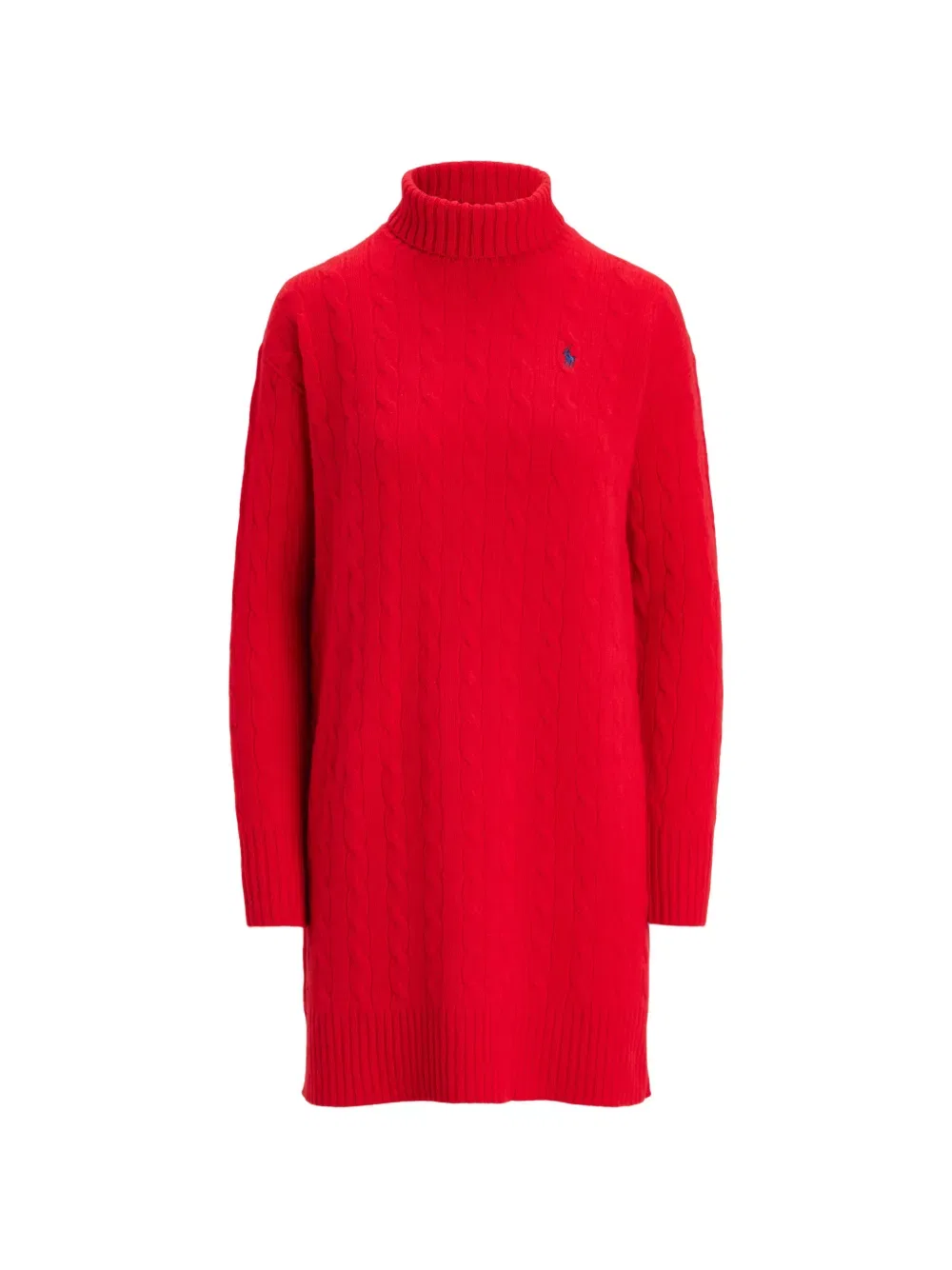 Мини-платье крупной вязки с высоким воротником Polo Ralph Lauren, красный
