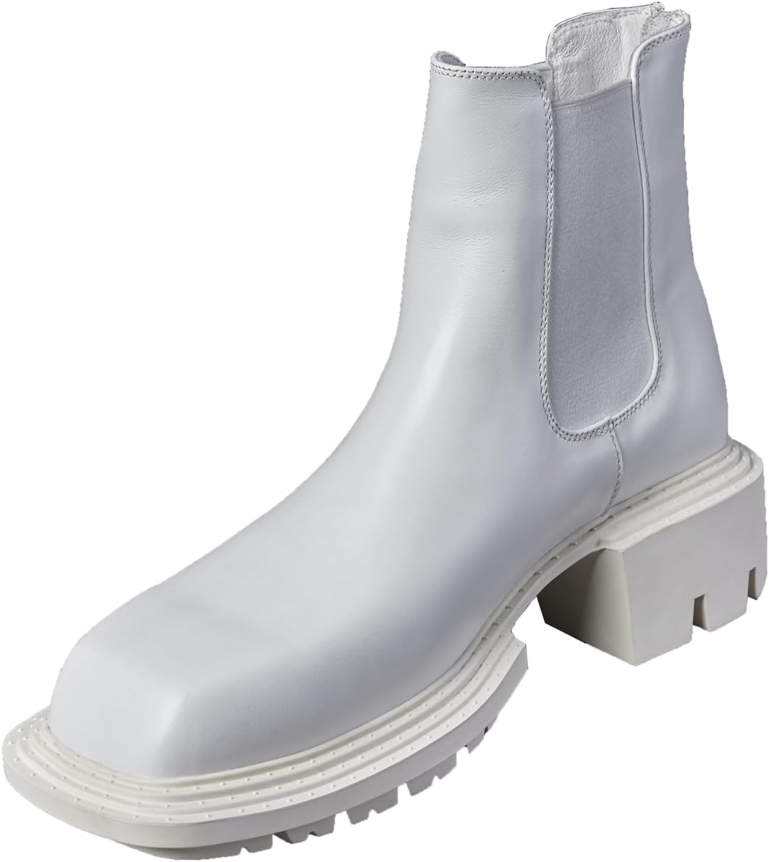 

Мужские повседневные кожаные ботинки Santimon Chelase с квадратным носком, мотоботинки, модные ботинки с молнией, ковбойские ботинки для мужчин, белый