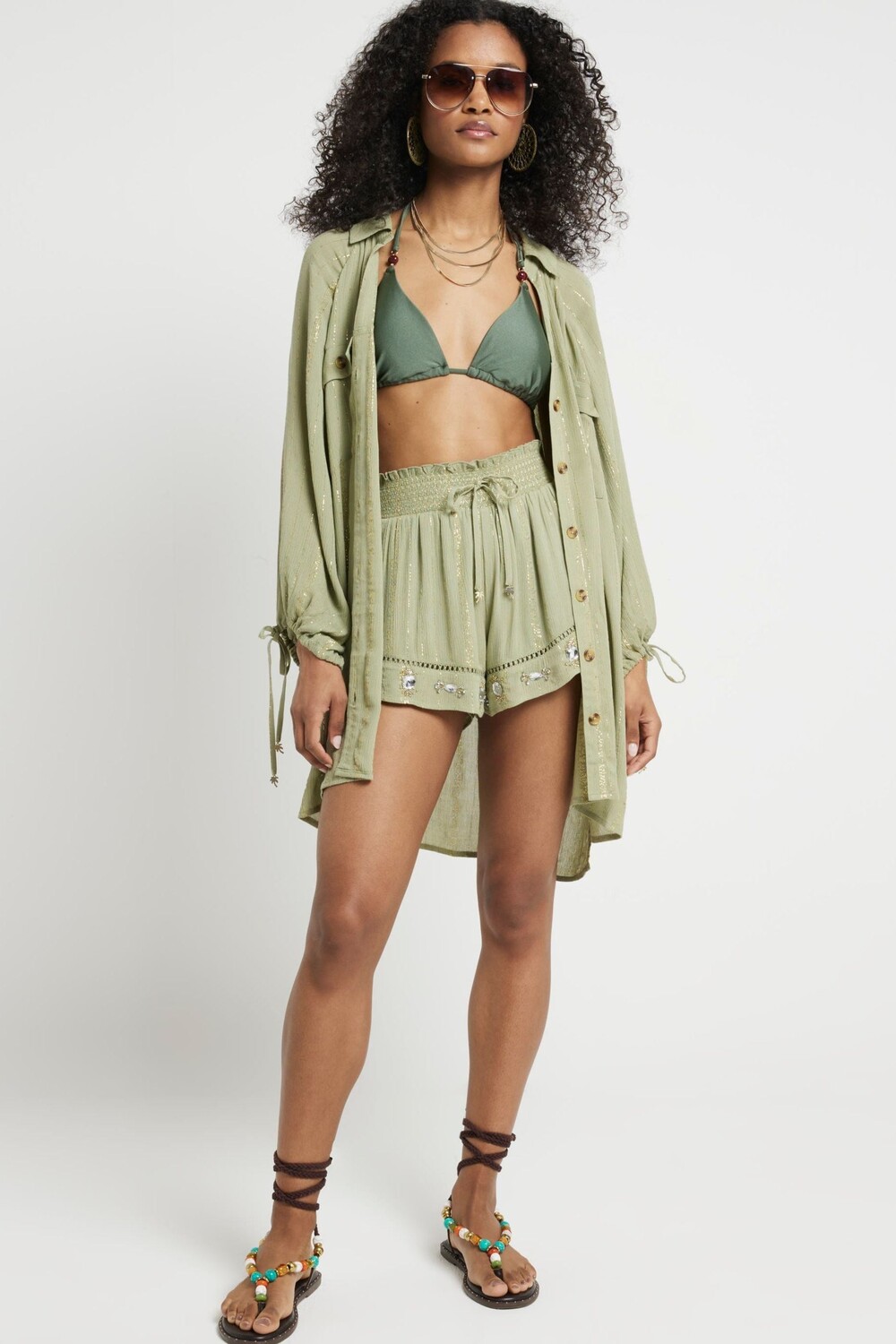 

Пляжные шорты с эффектом металлик River Island, зеленый