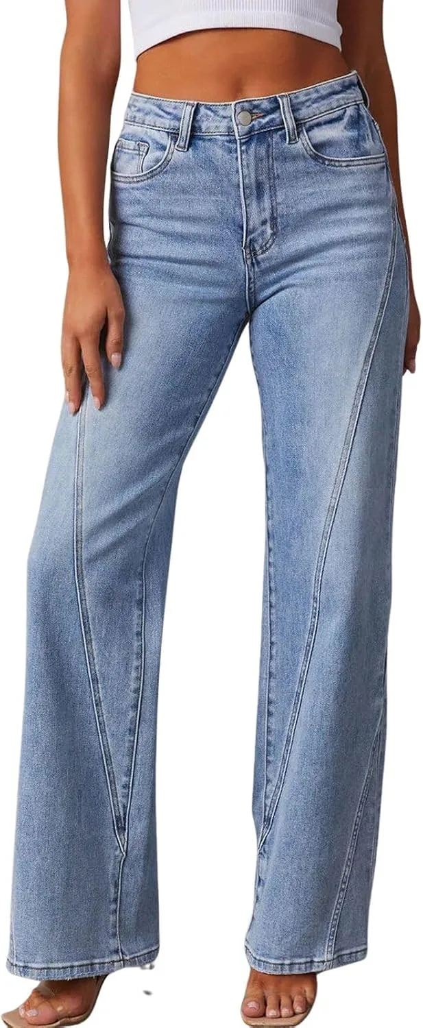 

Женские джинсы Casual Denim Stretch Wide Leg Bootcut Patchwork High Waisted loveimgs