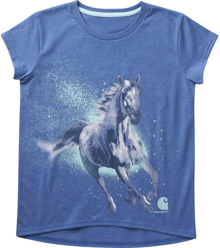 

Футболка Carhartt для девочек с короткими рукавами и круглым вырезом, с изображением бегущей лошади, Bright Cobalt Heather, Синий, Футболка Carhartt для девочек с короткими рукавами и круглым вырезом, с изображением бегущей лошади, Bright Cobalt Heather