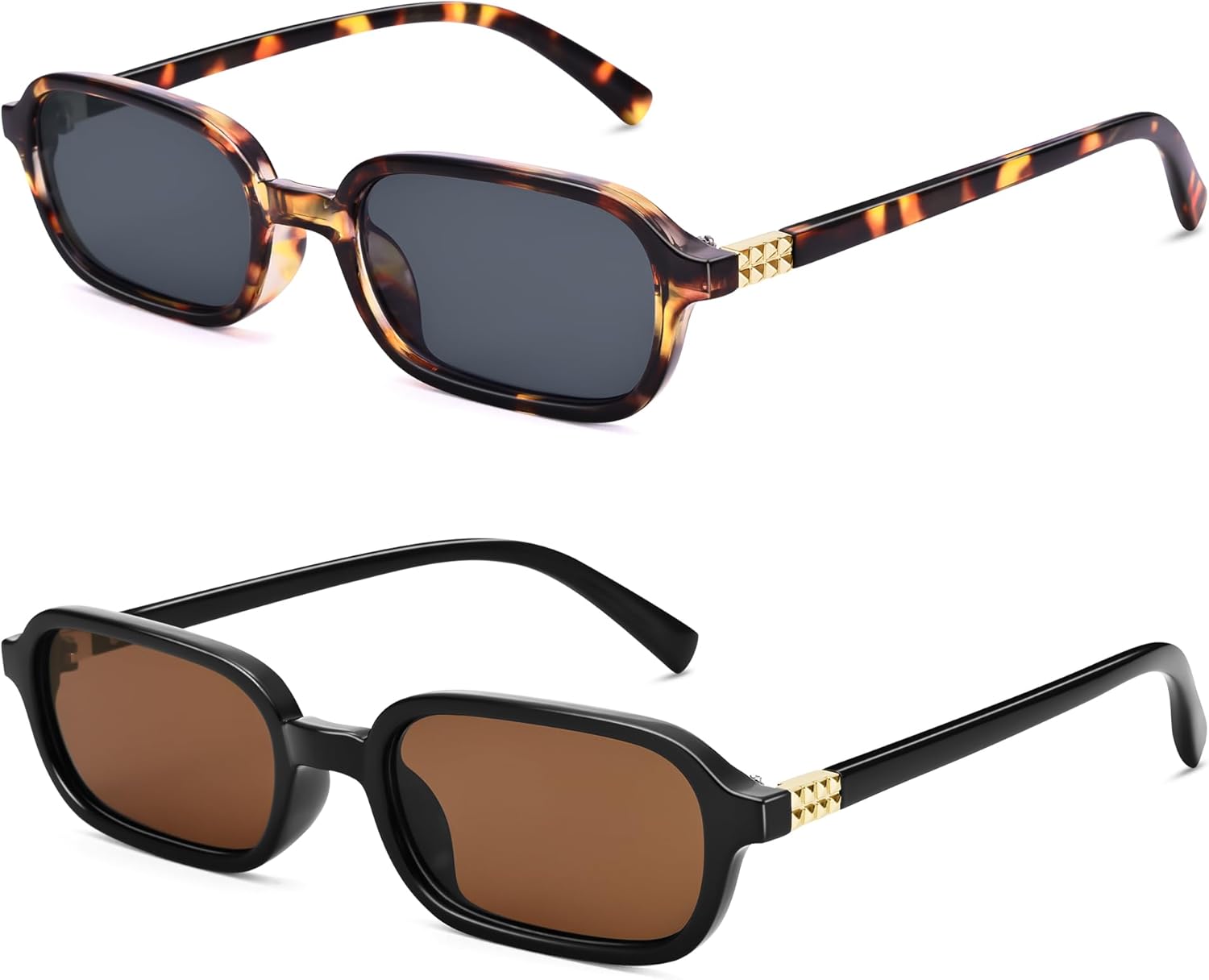 

Солнцезащитные очки Hycredi Retro прямоугольной формы для женщин - модные солнцезащитные очки в стиле 90-х с узкой оправой и небольшой квадратной формой, Leopard/Grey + Black/Brown