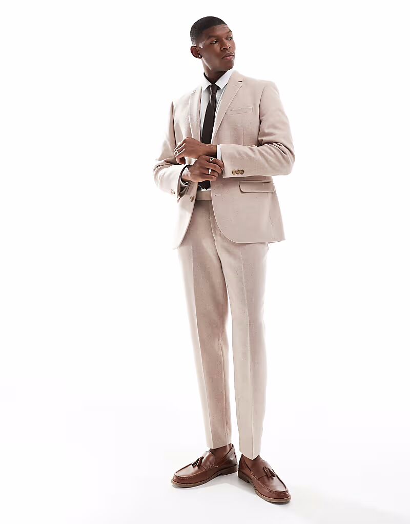 

Зауженные брюки из шерстяной смеси светло-розового твида Asos Design