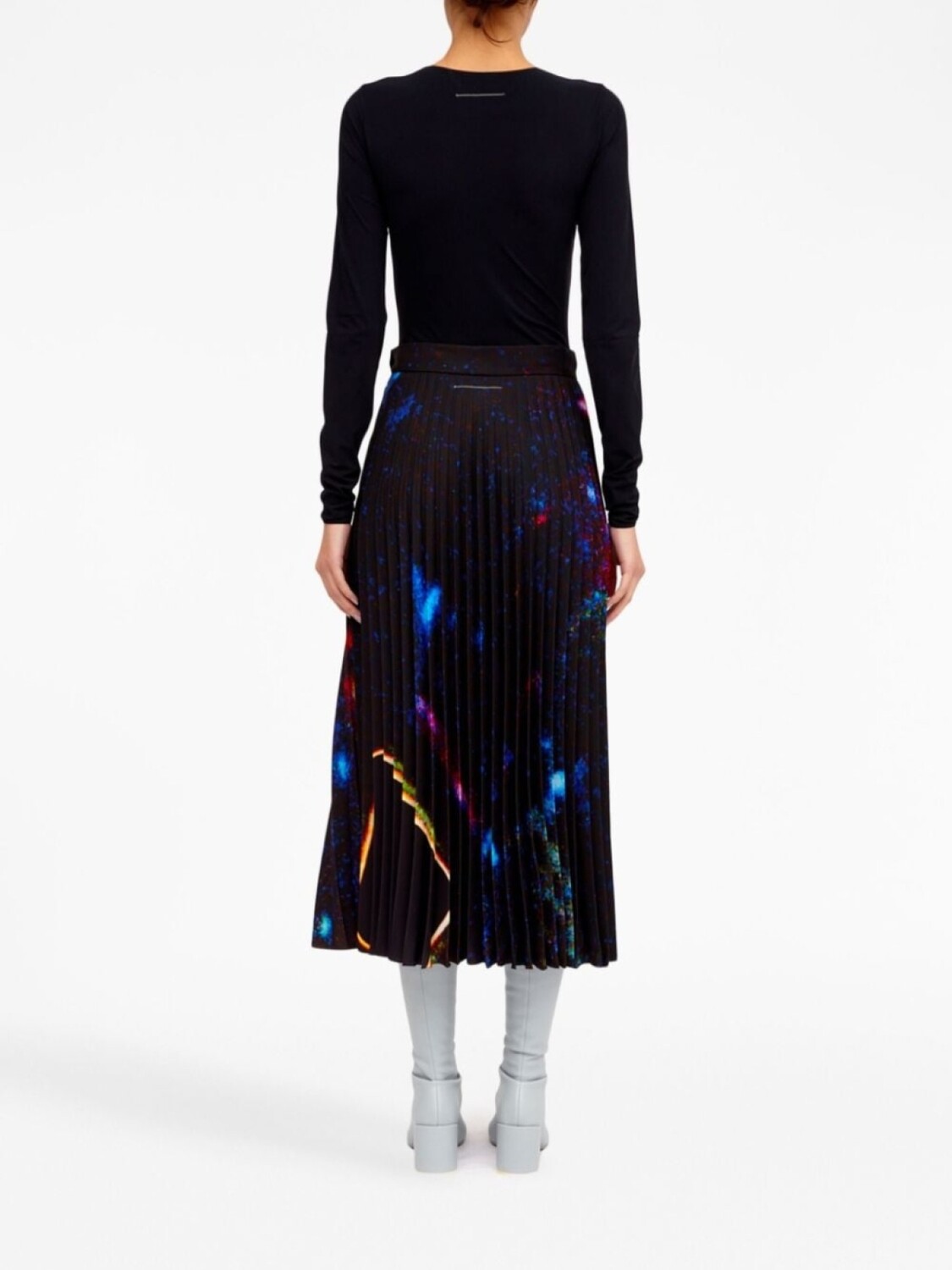 MM6 Maison Margiela плиссированная юбка с абстрактным принтом, черный — фото 4