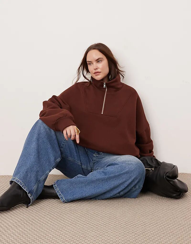 

Толстовка Curve premium heavy weight oversize с застежкой-молнией на половину длины шоколадного цвета ASOS EDITION