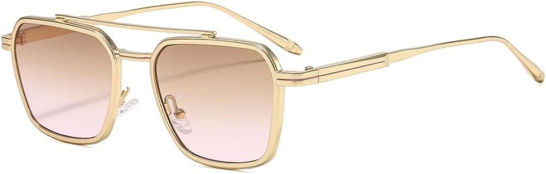 

Ретро-солнцезащитные очки с двойным лучом для женщин, градиентная тонкая оправа, роскошные универсальные очки для мужчин, защита от УФ-излучения UV400 SZVVBKK, Golden Tea Pink