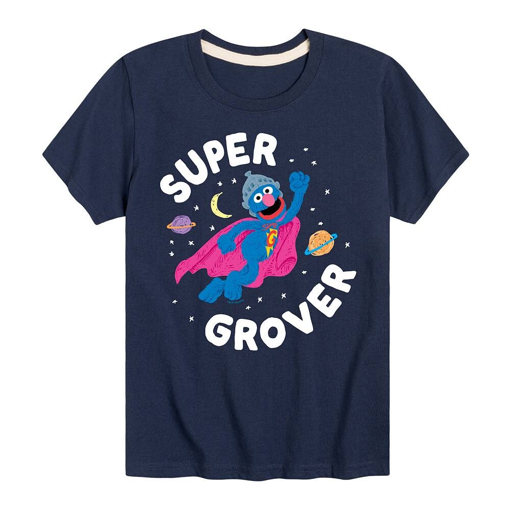 

Футболка с рисунком Super Grover для мальчиков 8–20 лет «Улица Сезам» Licensed Character, темно-синий