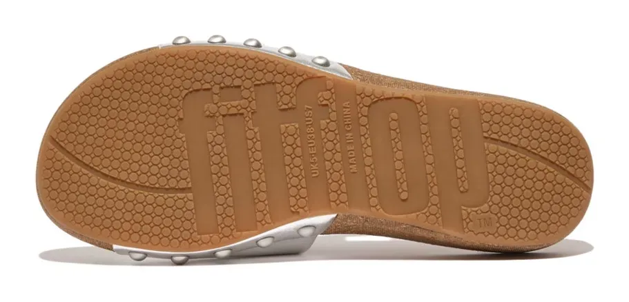 Мюли Fitflop "IQUSHION ADJUSTABLE BUCKLE METALLIC-LETHER SLIDES", каблук-танкетка, летняя обувь, тапочки с регулируемой повязкой, серебристый — фото 4
