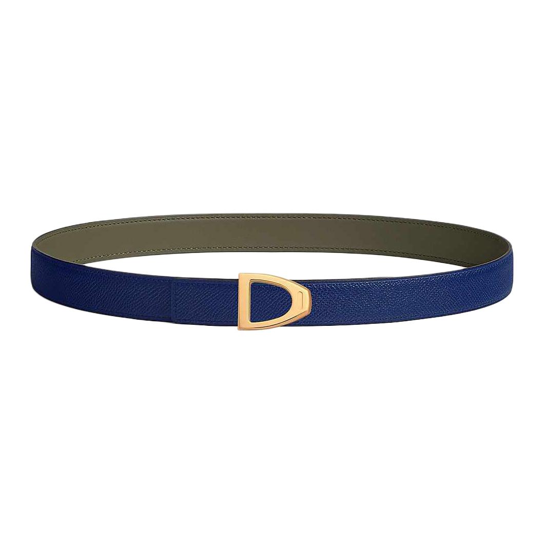 

HERMES Телячья кожа, позолоченные кожаный ремень Women's Green ширина 2,4 см