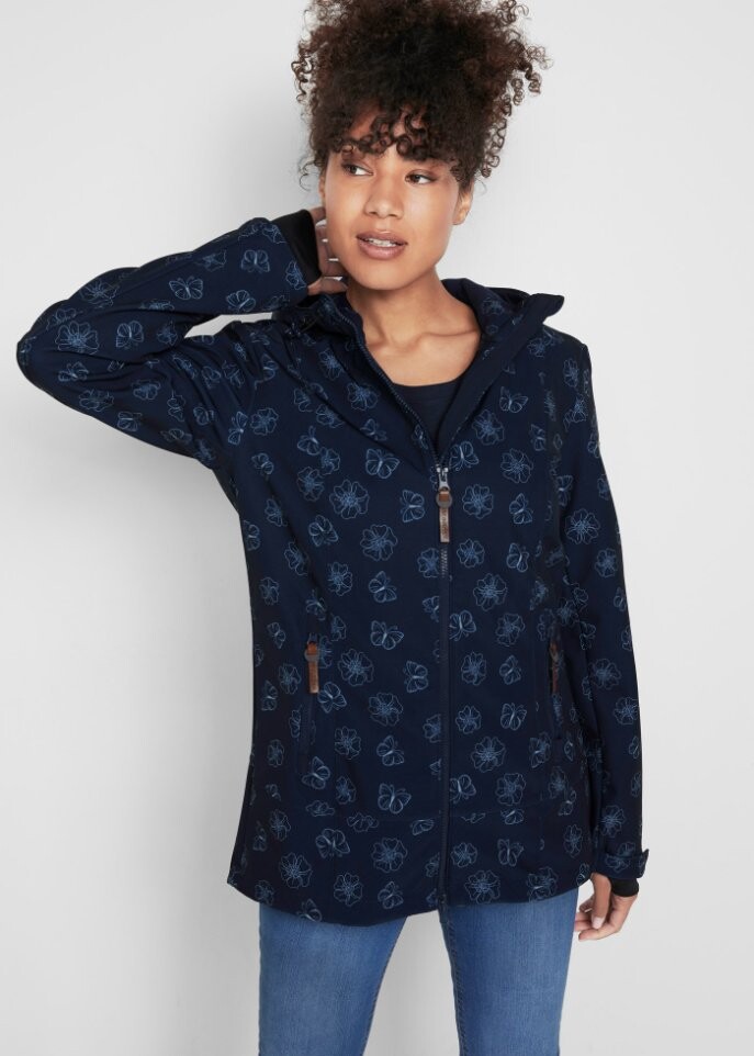Куртка softshell с цветочным узором водоотталкивающая Bpc Bonprix Collection, синий — фото 3