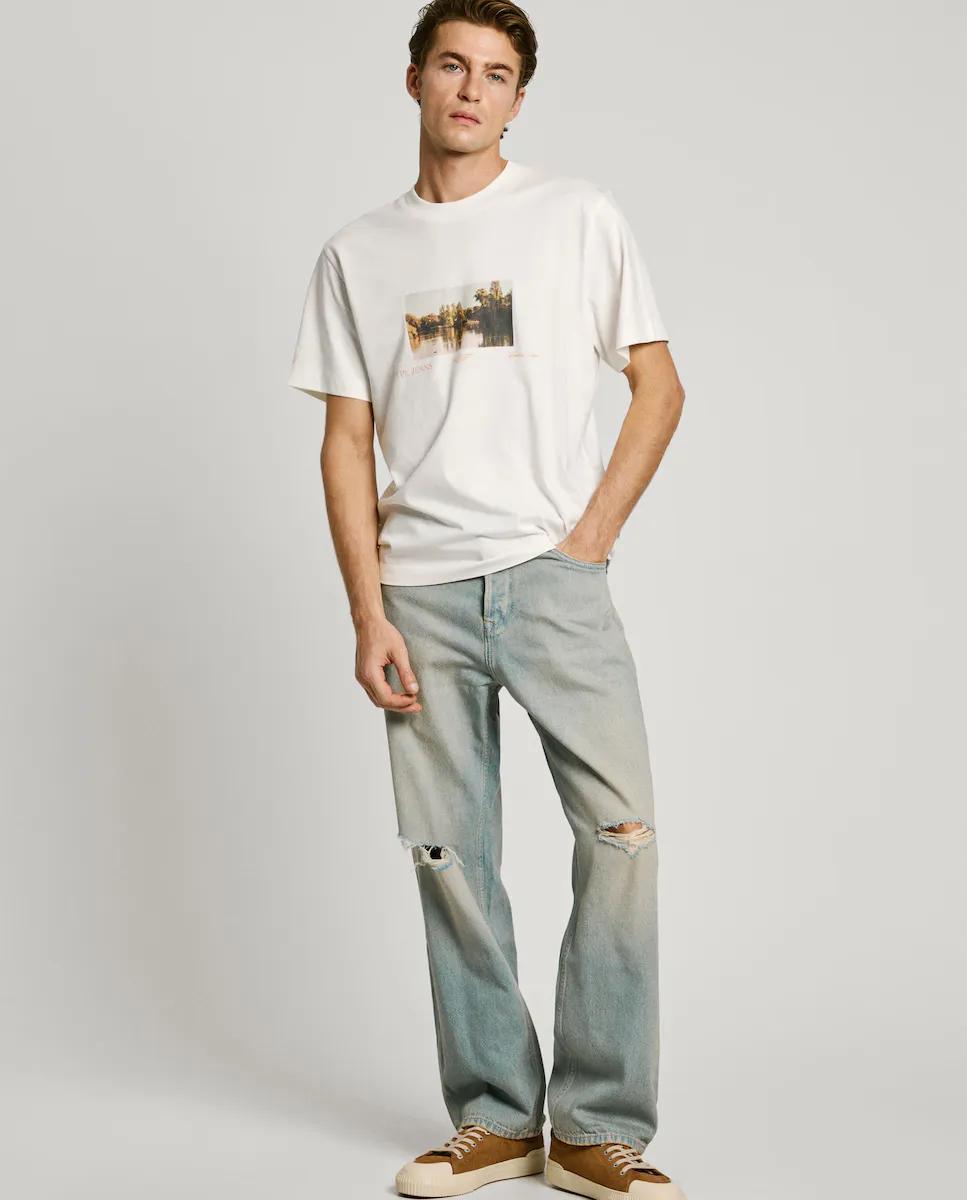 

Свободные мужские джинсы с рваными деталями Pepe Jeans, светло-голубой