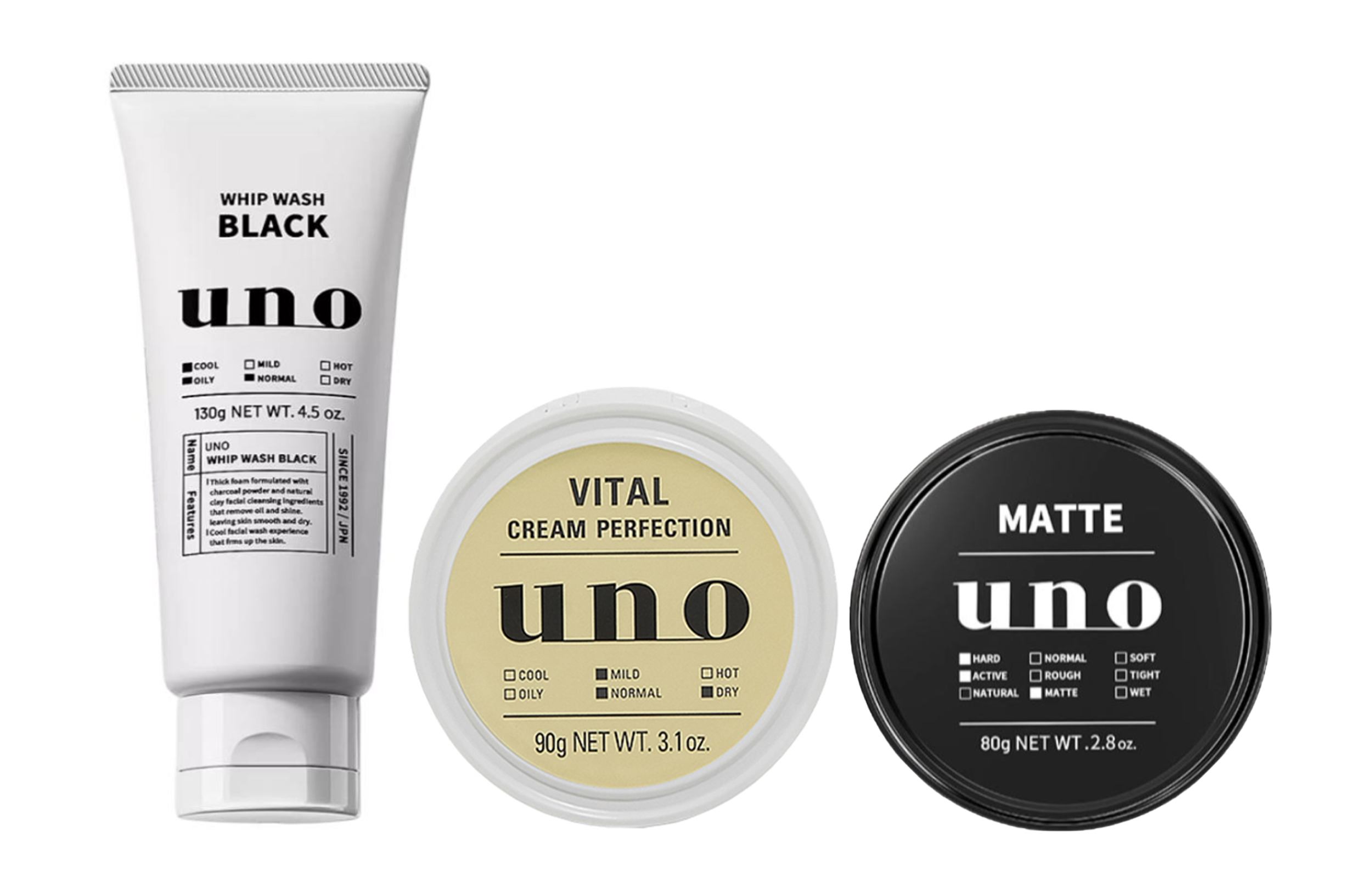 

Набор для ухода за кожей: очищающее средство для лица, увлажняющий крем и воск для волос увлажняющее очищение 130г+90г+80г Uno