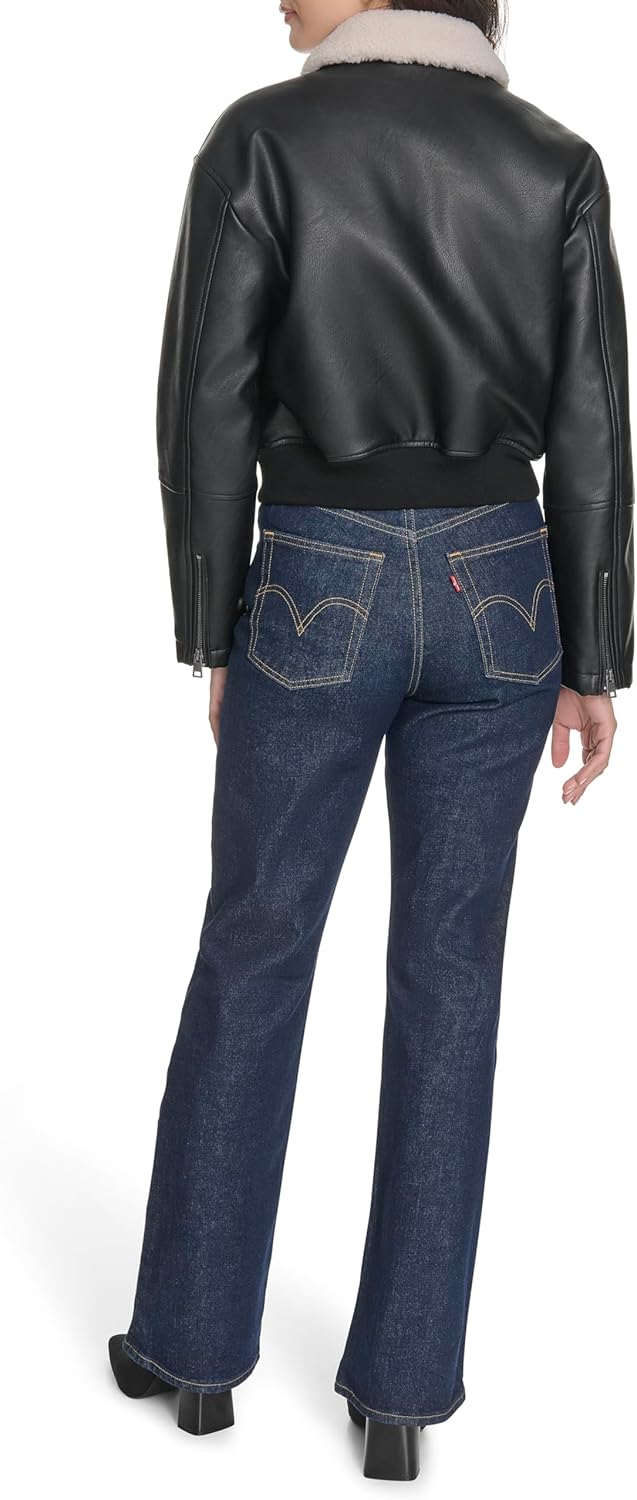 Женская куртка-бомбер Levi's из искусственной кожи с отложным воротником, черный — фото 4