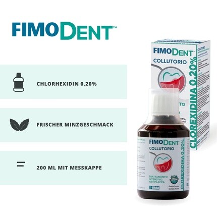 Ополаскиватель для полости рта Fimodent с хлоргексидином 0,20% с системой защиты зубов от изменения цвета SPDD и приятным мятным вкусом 200 мл Pikdent — фото 2