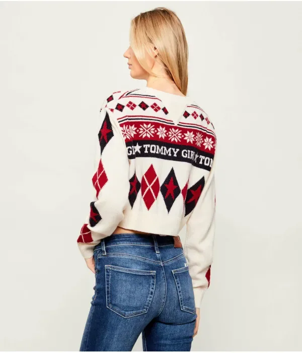 Шерстяной свитер cropped fit Tommy Hilfiger, экрю — фото 3