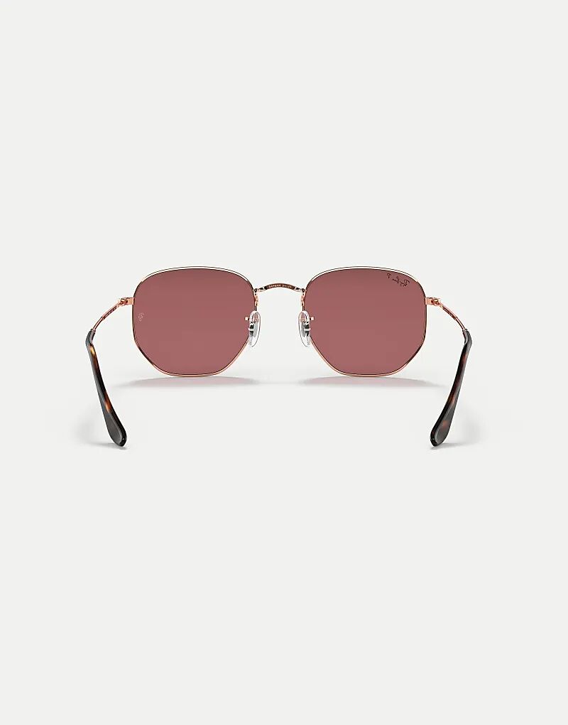 

Солнцезащитные очки Ray-Ban с плоскими шестиугольными линзами и нерегулярной поляризацией, с фиолетовыми линзами из розового золота