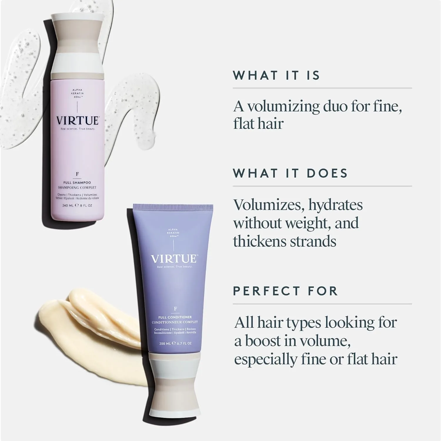 Набор шампуня и кондиционера Virtue Full Sulfate Free Volumizing Shampoo and Conditioner Set придает объем волосам, подходит для всех типов волос, безопасен для окрашенных волос. — фото 2