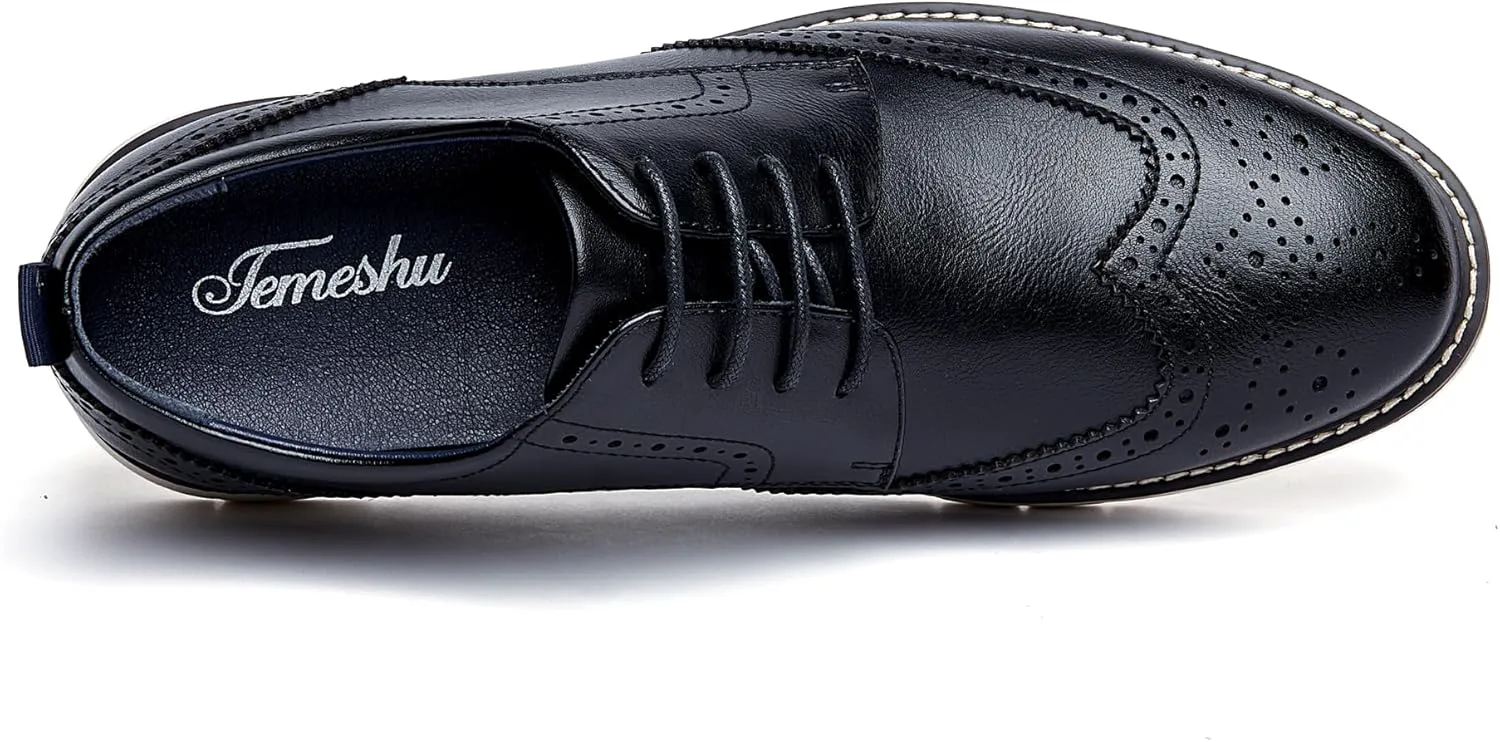 

Мужские повседневные оксфорды с цельным носком, деловые формальные туфли, коричневые и черные Temeshu, черный