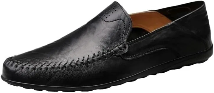 Лоферы мужские из веганской кожи, кожаные, Slip-on, Round Toe, Vintage, Anti-Slip, Solid Color, Business, Working, Black DHFIRUFSHLO