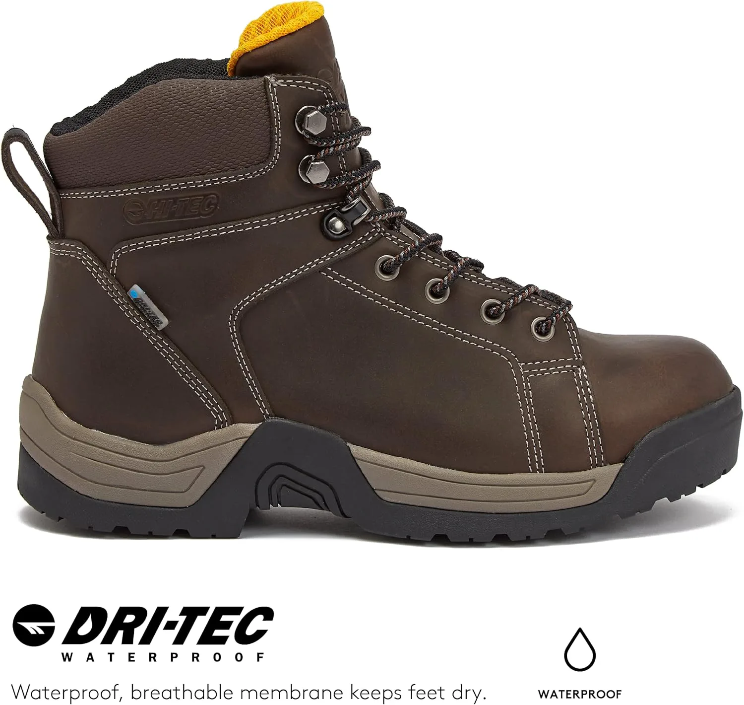 Рабочие ботинки HI-TEC Trencher из водонепроницаемой кожи для мужчин, с мягким носком, противоскользящие мужские ботинки, 6 дюймов, среднего или очень широкого размера (Botas de Trabajo Para Hombre), темно-коричневый — фото 4