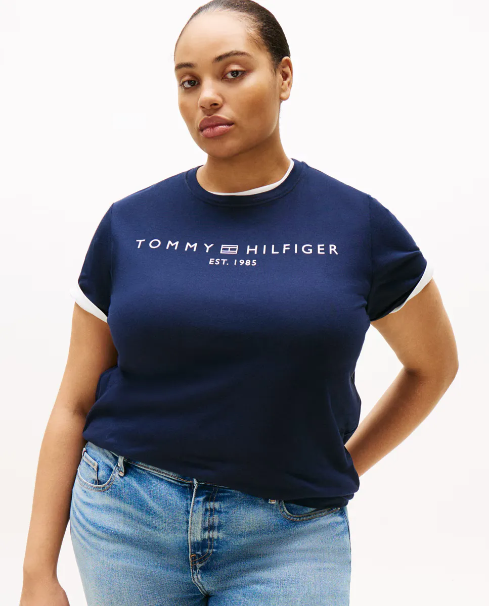 

Женская однотонная футболка с короткими рукавами и круглым вырезом Tommy Hilfiger Curve, тёмно-синий