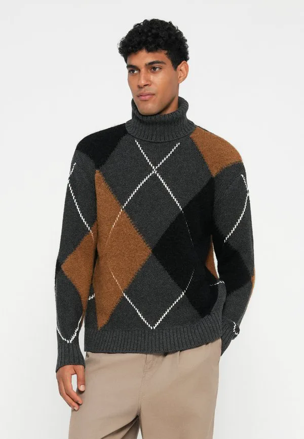 Свитер с высоким воротником из шерстяной смеси с ромбовидным узором Tommy Hilfiger, Dark Grey Heather — фото 4