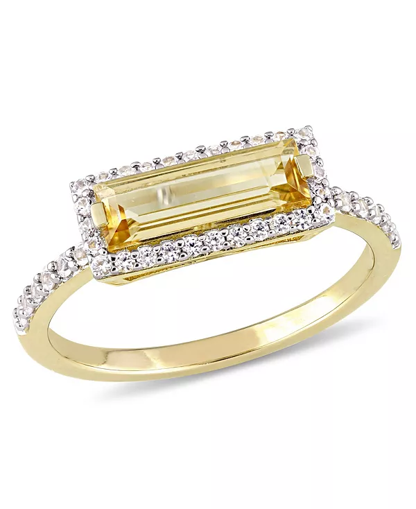 

Кольцо с цитрином багетной огранки (1-1/5 карата tw) и белым сапфиром (1/3 карата tw) в форме гало из 18-каратного желтого золота на стерлинговом серебре Macy'S, citrine