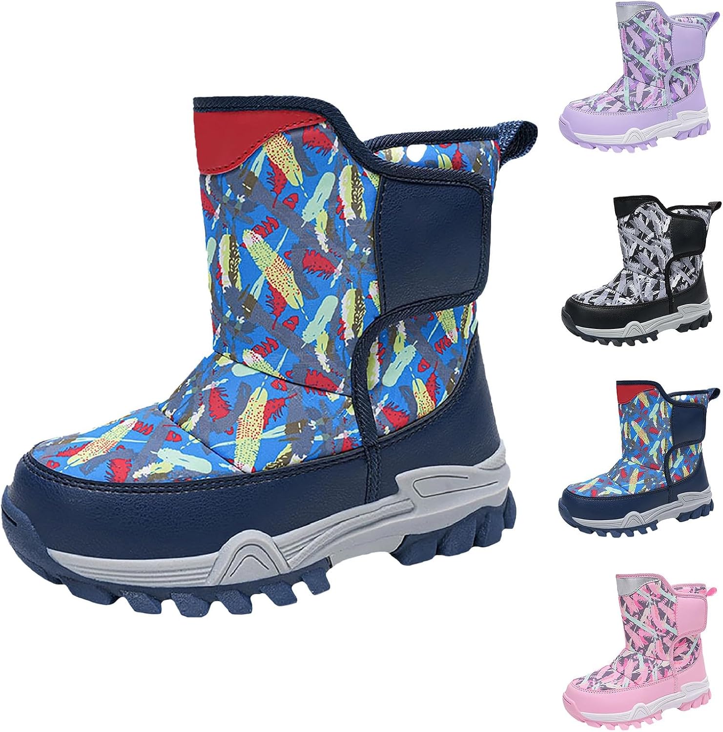 

Мальчики Девочки Зимние Сапоги с Шерстяной Подкладкой Милые Многоцветные Нескользящие Теплые Детские Ботинки До Полусапога Для Активного Отдыха и Походов Generic, Blue