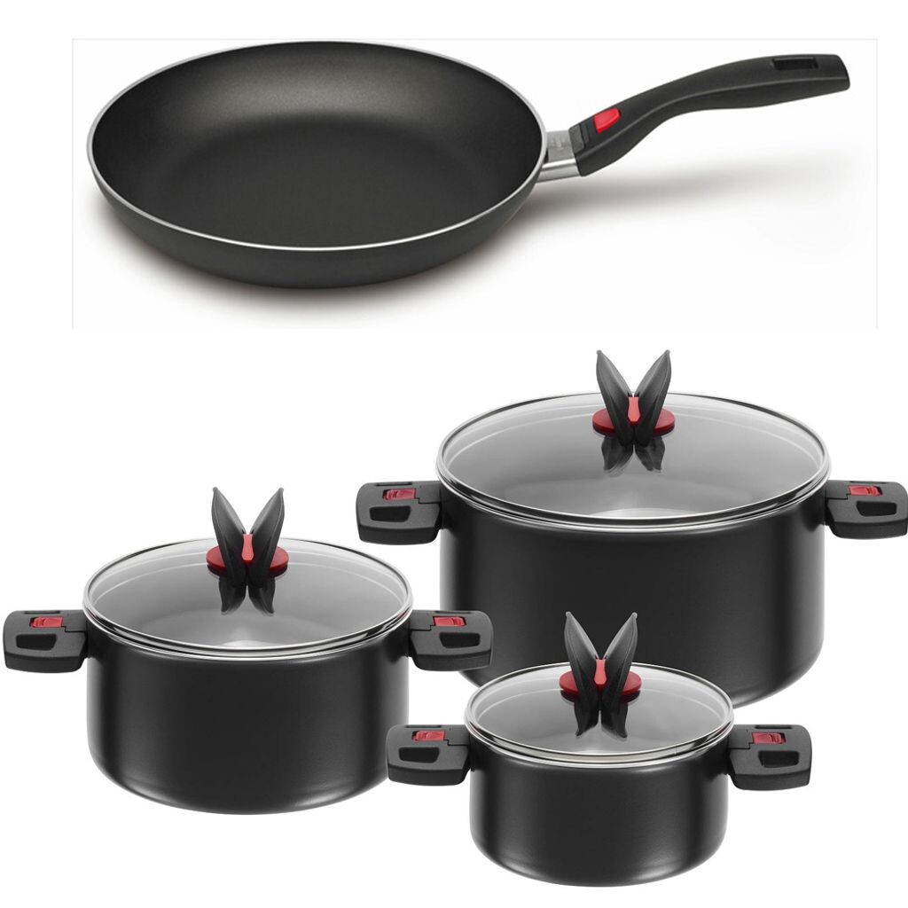 

Кухонный набор Ballarini Click & Cook из 4 предметов. Кастрюля 28см + набор кастрюль 3 шт. с крышкой