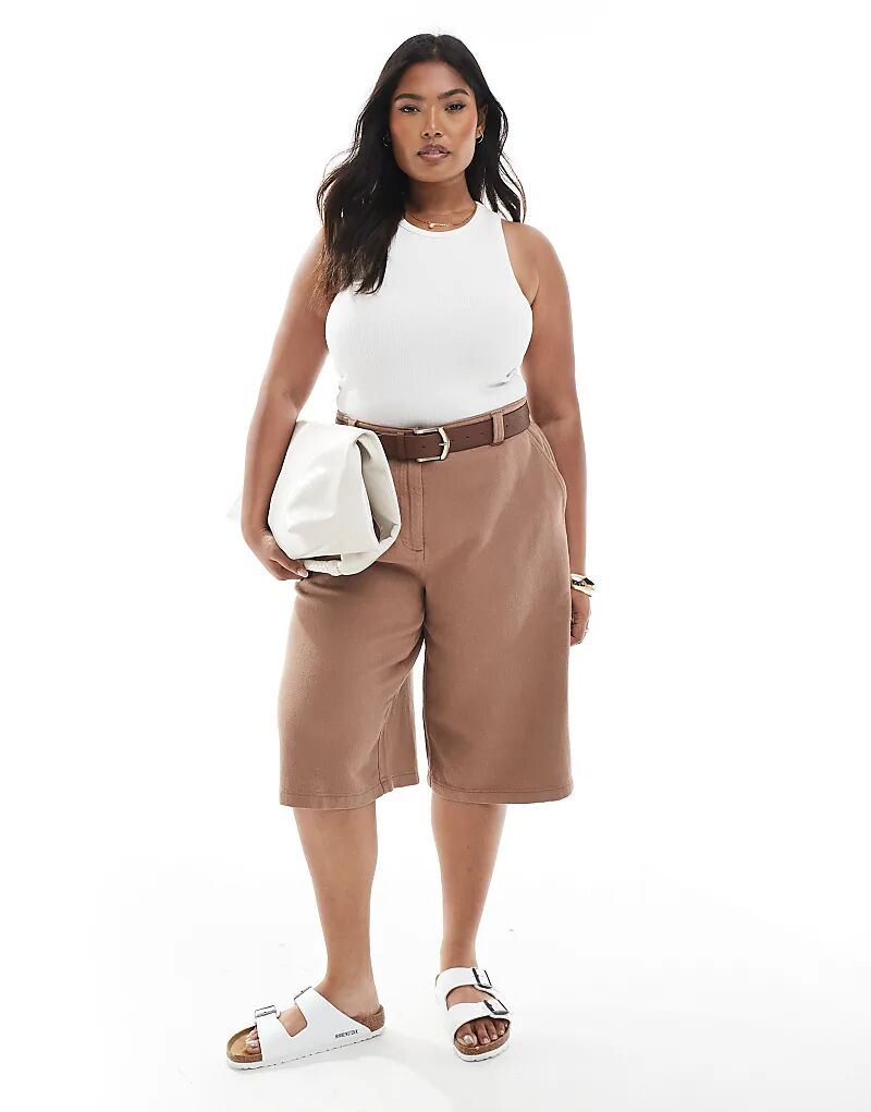 

Длинные шорты с вставками ASOS DESIGN Curve цвета мокко, стираные