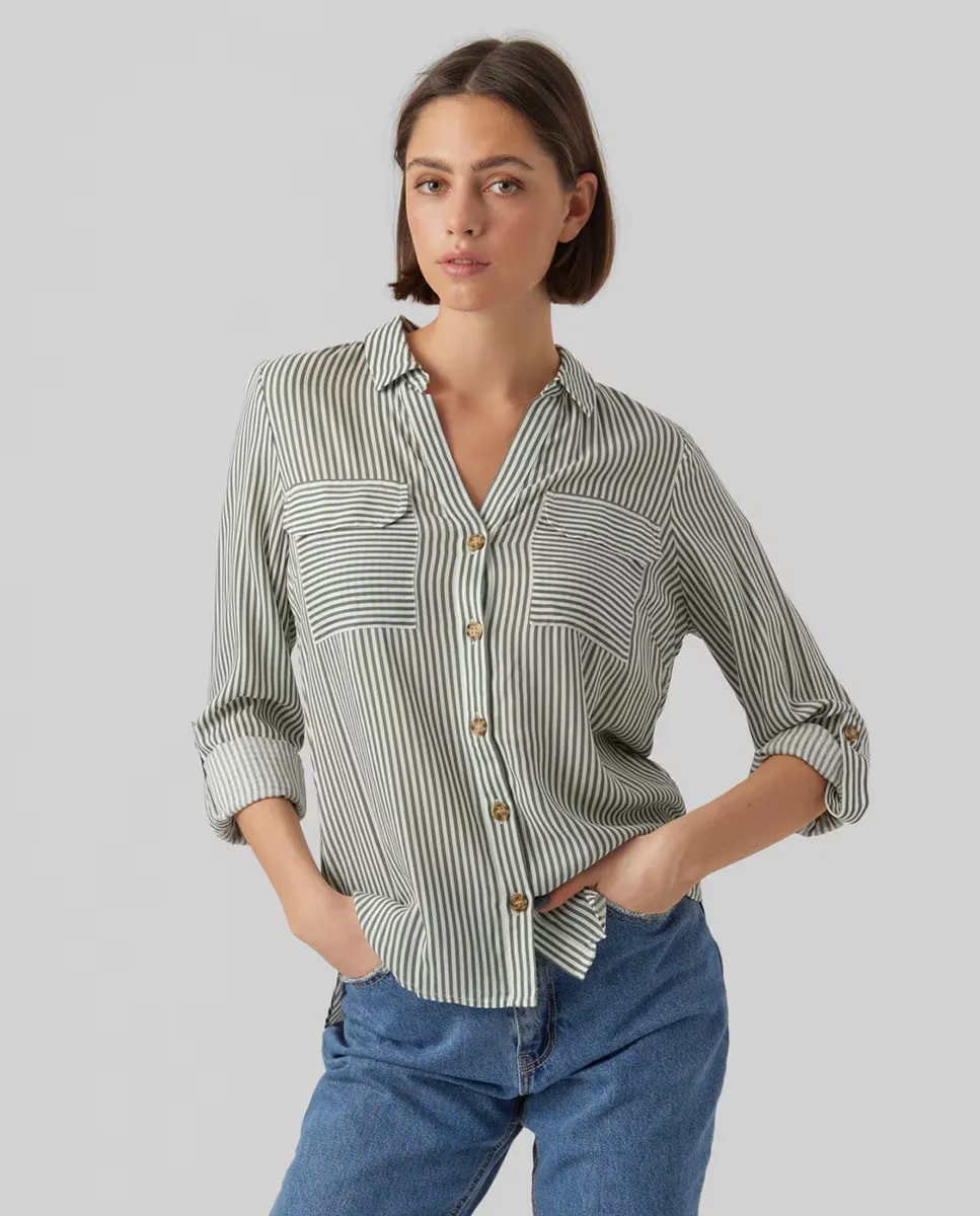 

Женская рубашка на пуговицах с длинным рукавом Vero Moda, цвет Piedra