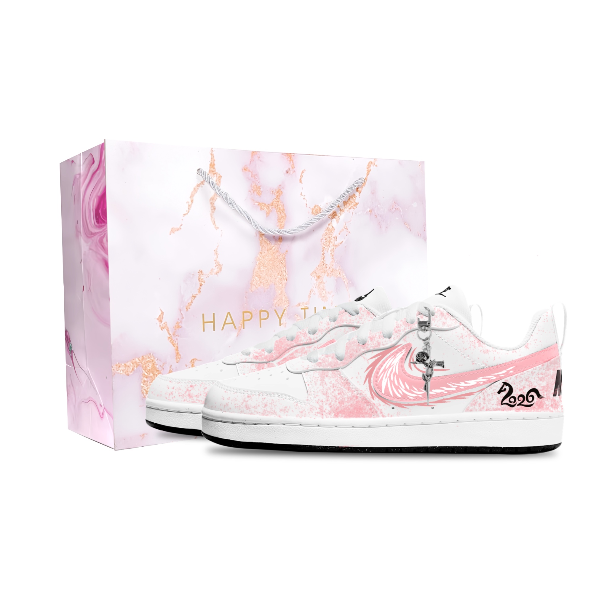 

Court Borough устойчивые к истиранию низкие детские скейтбординг кроссовки Unisex Nike, белый & розовый