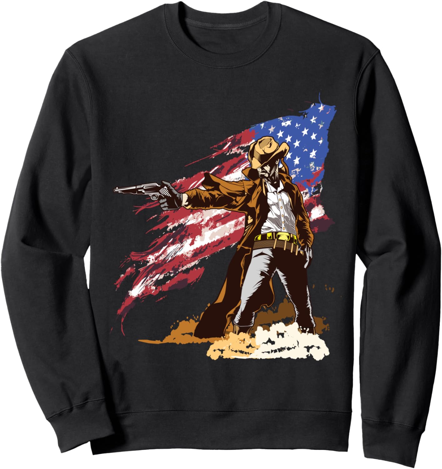 

Патриотическая толстовка с американским флагом, револьвером в стиле Дикого Запада и ковбойским принтом Wild West Cowboy Apparel Co., черный