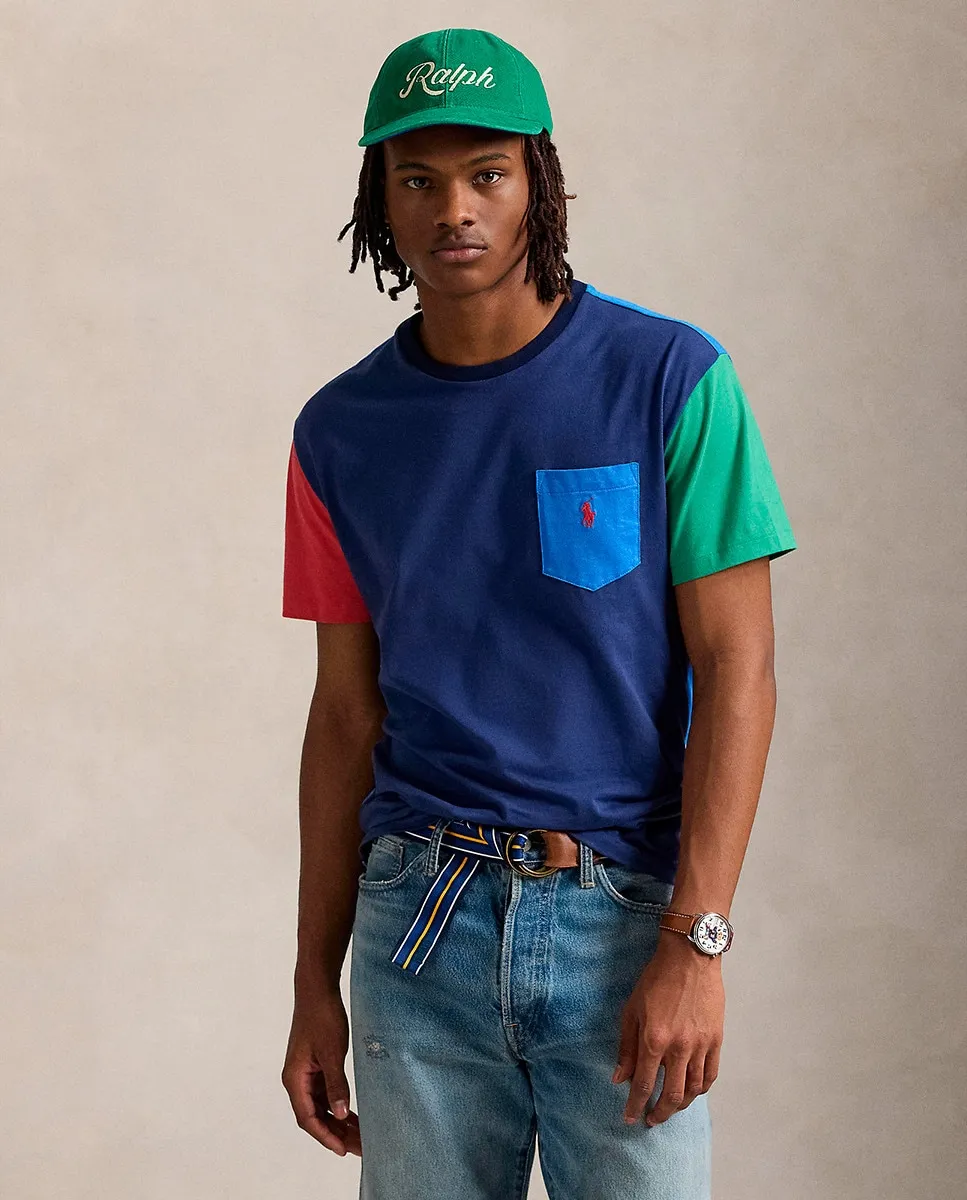 

Мужская хлопковая футболка с нагрудным карманом Polo Ralph Lauren, мультиколор