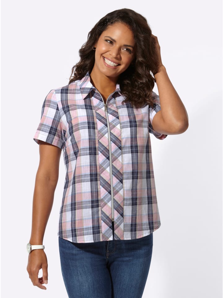 

Клетчатая блузка в клетку цвета фламинго и темно-синего цвета WITT WEIDEN