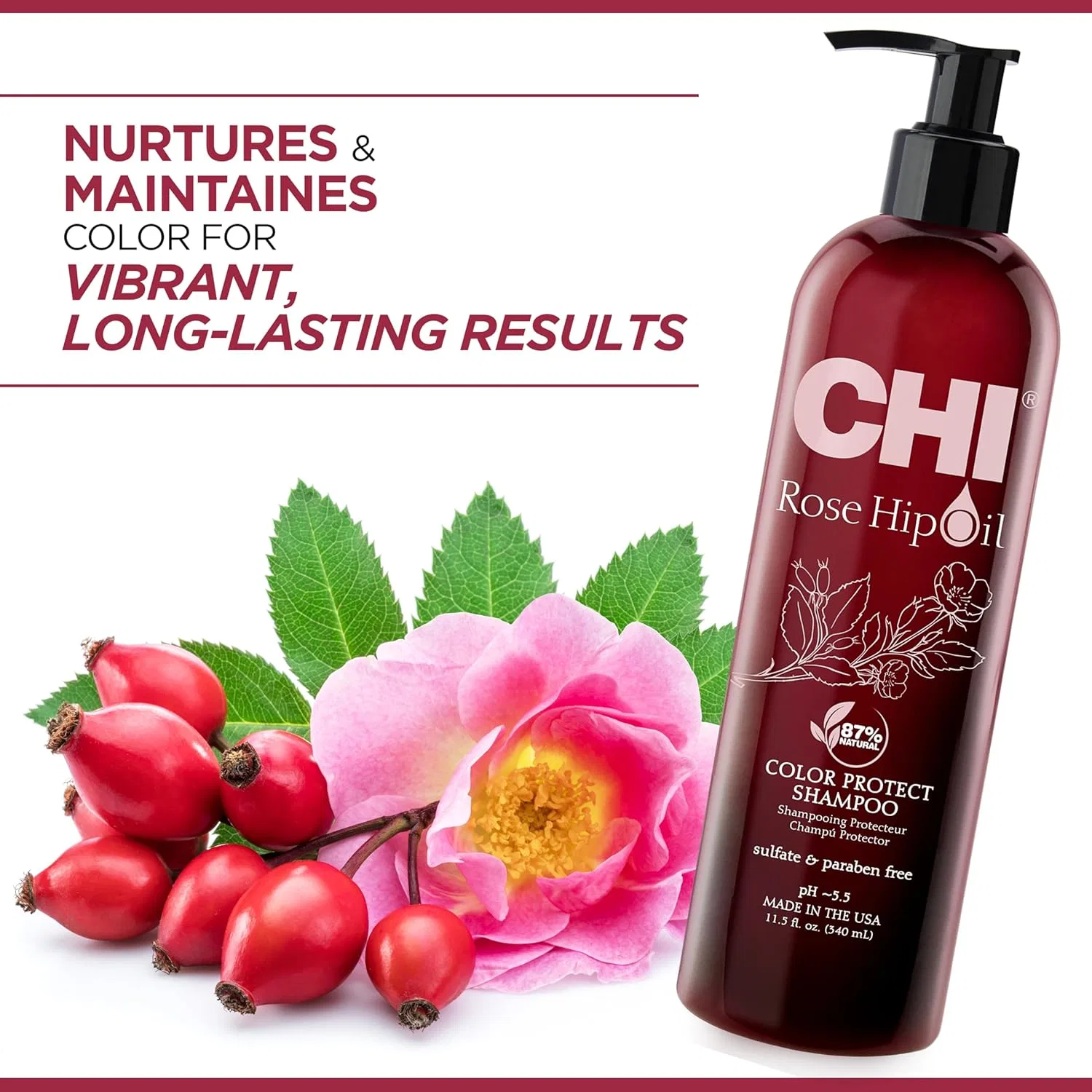 Защитный шампунь CHI Rose Hip Oil Colour Nurture для окрашенных волос, 340 мл Chi — фото 2