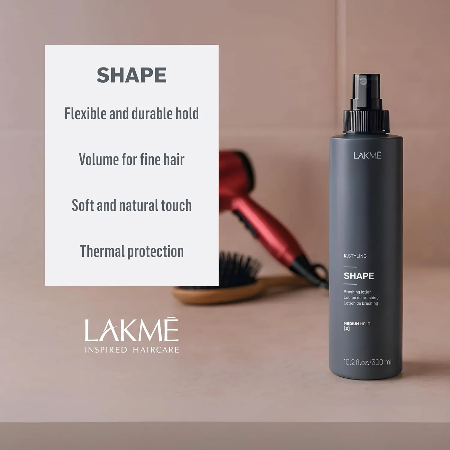 LAKMÉ K.Styling Shape Brushing Lotion, Volumizing Spray, Heat Protectant Spray for Hair, 10.2 Fl Oz — фото 4