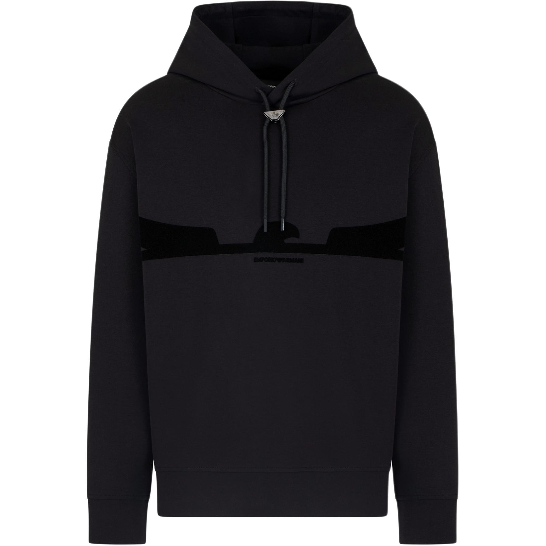 

Толстовка Asv с капюшоном из двойного джерси с контурным принтом Eagle Flocked EMPORIO ARMANI, черный