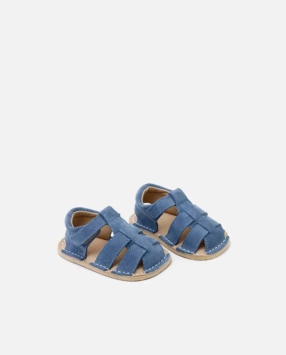 Детские босоножки-крабики barefoot из кожи с застежкой-липучкой Eli 1957, синий — фото 3