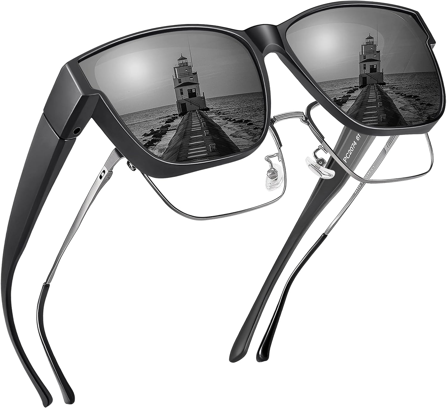 

Поляризованные солнцезащитные очки, надеваемые поверх обычных очков, для женщин и мужчин, большие квадратные летние очки с защитой от УФ-излучения UV400 Peekaco, A02 Matte Black Frame/Grey Lens