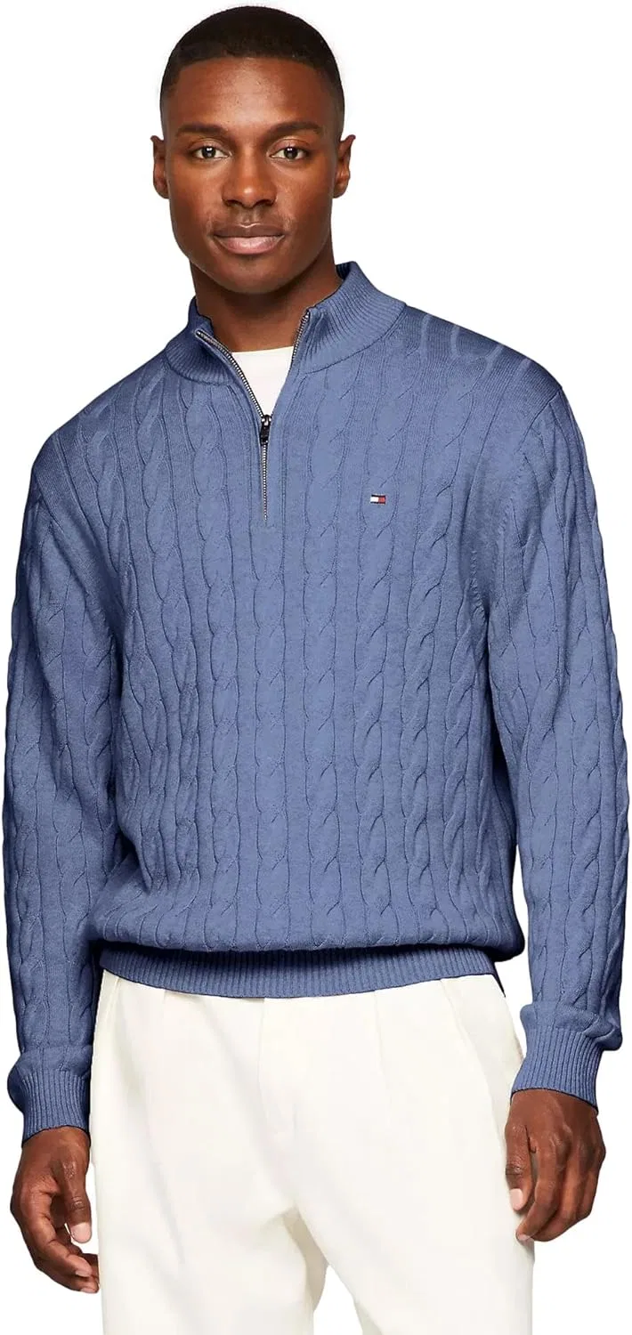 Мужской свитер TOMMY HILFIGER Signature Cable Kint Quarter Zip Pullover Sweater из коллекции 2025 года