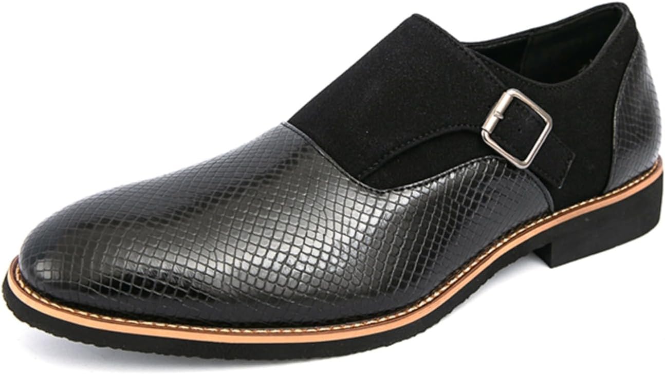 

Мужские монки-лоферы из замшевой кожи, с круглым носком, низким каблуком и текстурированной кожей, формальные туфли для вечеринок, свадеб, официальных мероприятий и деловых встреч Psieicwm, черный