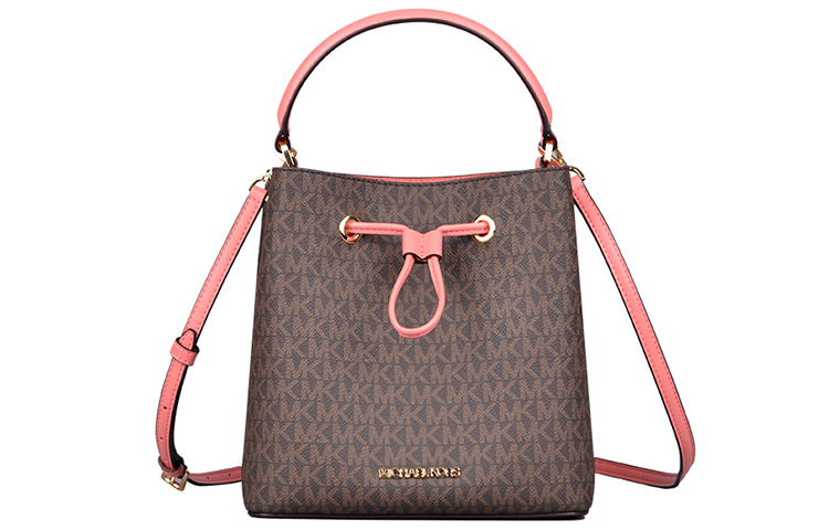 

Сурри Искусственная Кожа Сумка Ведро, Плечевая Сумка, Кроссбоди, Женская Повседневная Сумка Темно-Коричневая и Розовая MICHAEL KORS