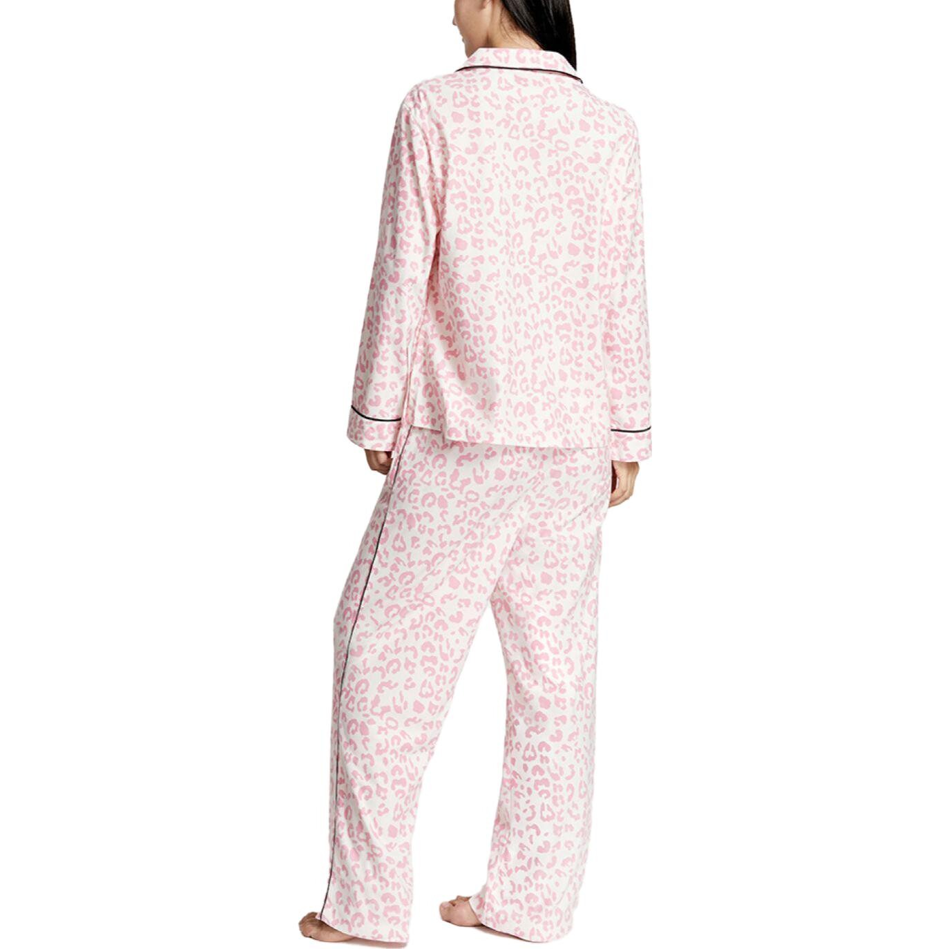 Пижамный комплект Victoria's Secret Brushed Texture Lightweight Warm, розовый/леопард — фото 3