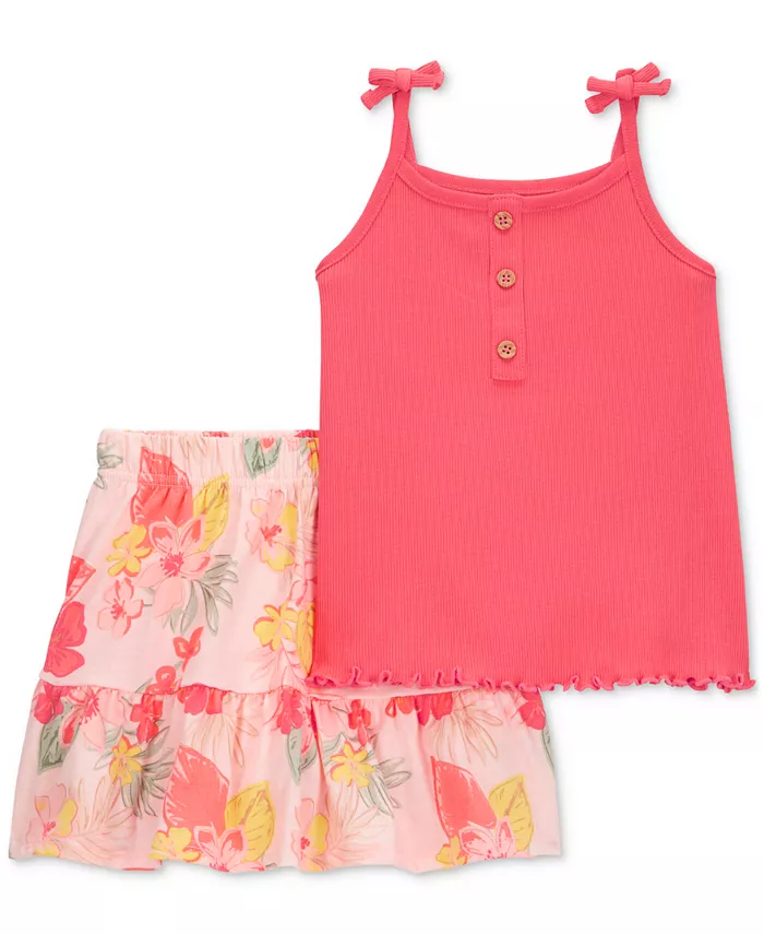 

Детский комплект для девочек: ребристая майка и юбка-шорты с цветочным принтом на резинке, 2 предмета Carter's, розовый