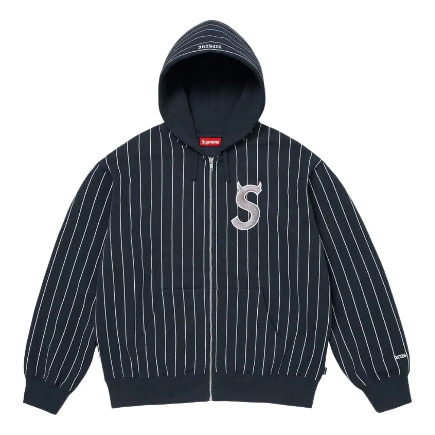 Толстовка Supreme SS26 Devil S Logo на молнии с капюшоном, цвет «полосатый», черный