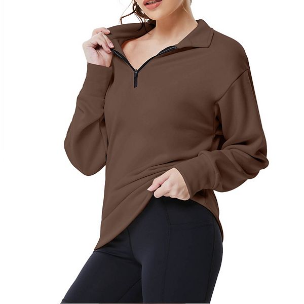 

Женский полузастегивающийся пуловер расслабленного кроя с длинным рукавом Clearflower, Brown